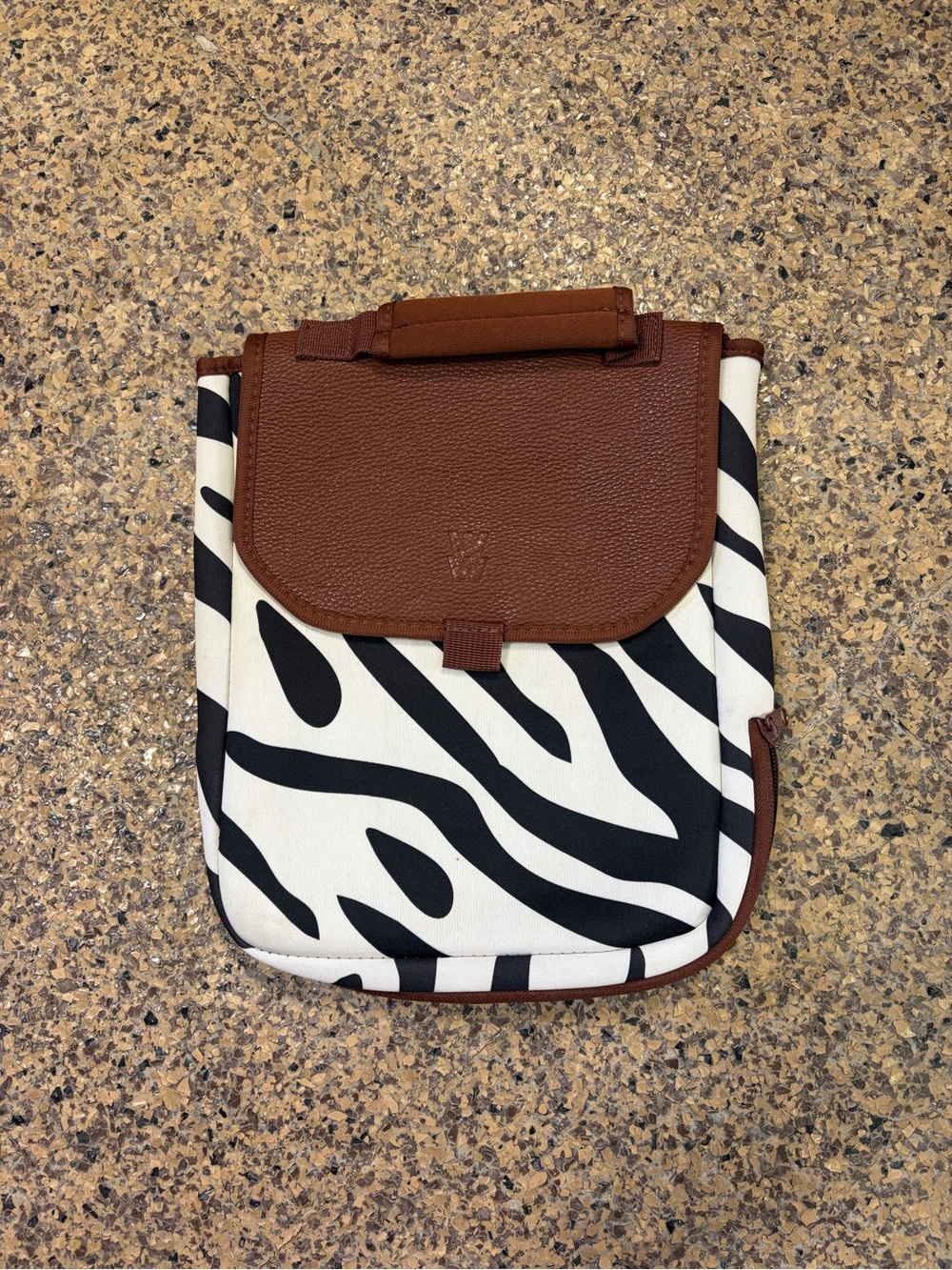 Zebra Print Pouch with Brown Leather Flap